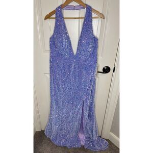 NWT Stacees Lilac Purple Rhinestone Velvet Halter Neck Maxi Dress Sz 16 Wedding